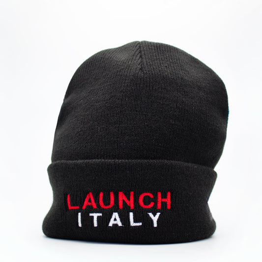 Cuffia invernale nera con logo ricamato