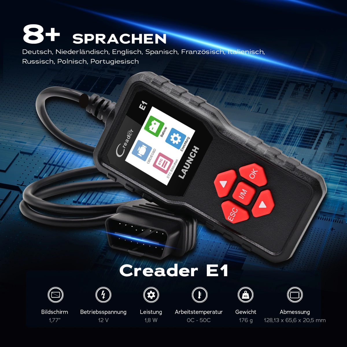 Creader E1 8 Sprachen und technische Daten