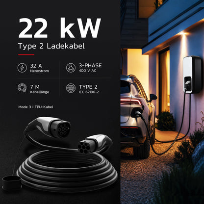 Kabel do ładowania Typ 2 | 22 kW | 7 m